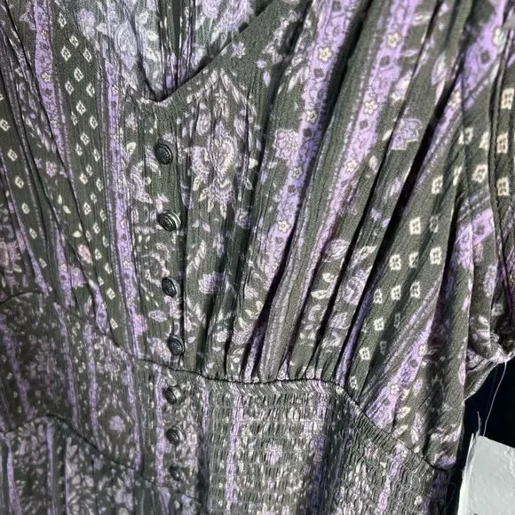 SO Smocked wide leg jumpsuit green purple floral juniors Size XL - Picture 9 of 16